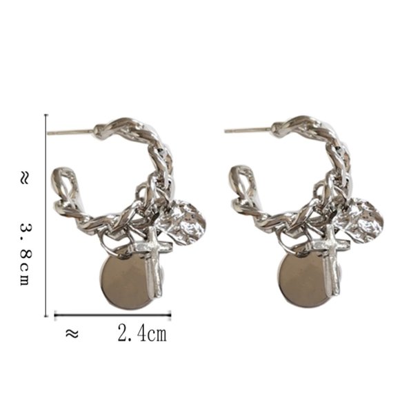 💙💕Last oneCross Chain Circle Silver Earrings - Picture 4 of 8